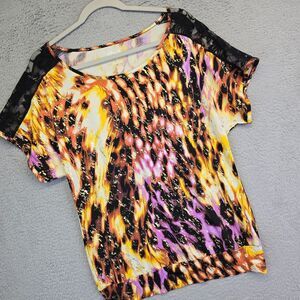 Wrangler Rock 47 Top‎ Womens M Knit All Over Print Gold Metallic Western Rodeo